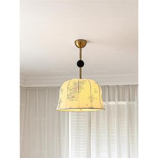 法式复古布艺吊灯实木书房主卧室灯花纹南洋美式温馨浪漫餐厅灯具