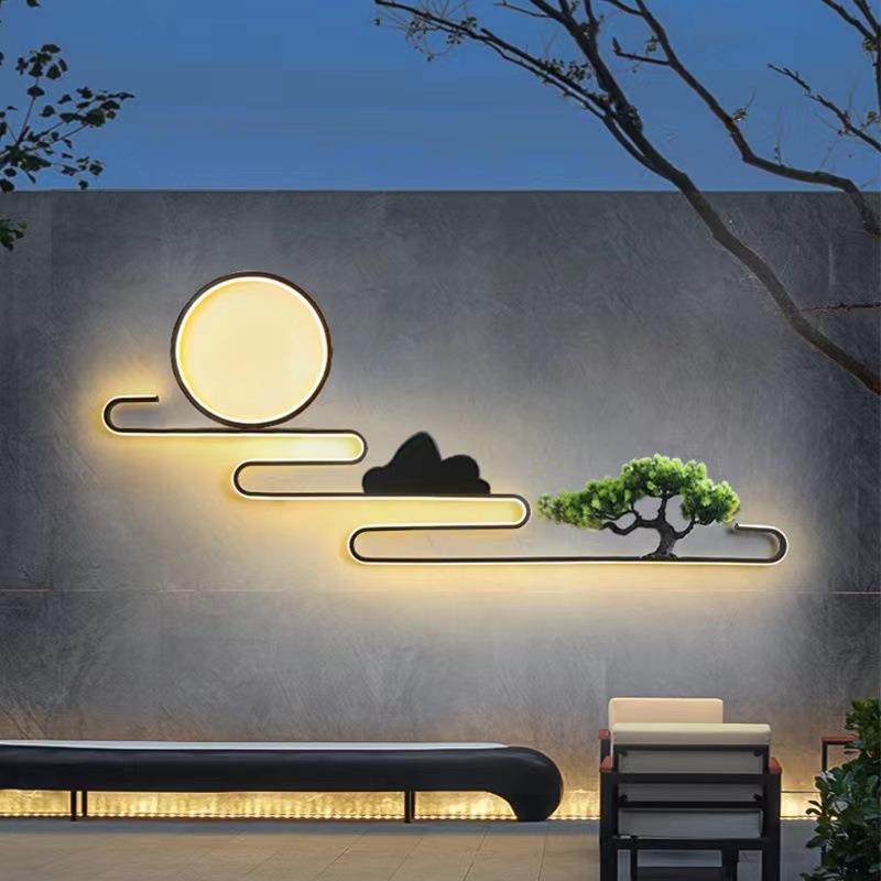 户外壁灯防水太阳能别墅小区庭院花园新中式影壁墙山水景观装饰灯