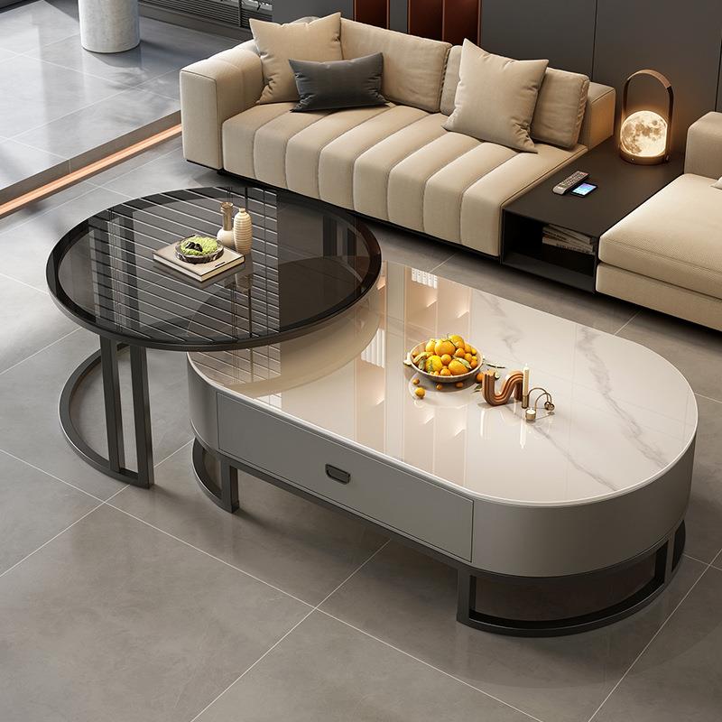 岩板茶几客厅家用轻奢现代简约2025新款椭圆形感小户型茶桌
