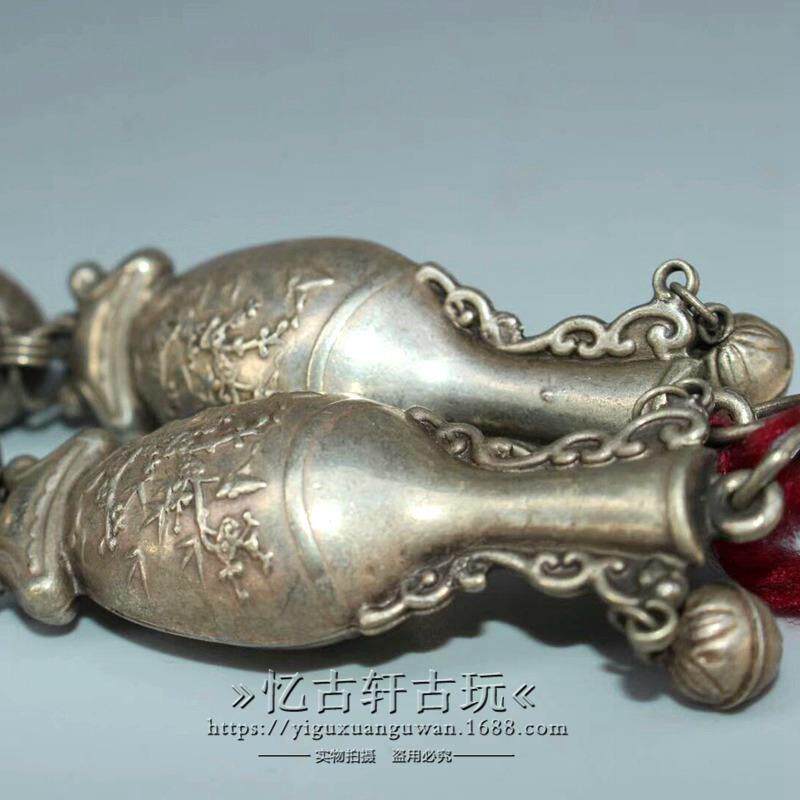 古玩杂项古董收藏工艺品仿古老旧白铜花瓶