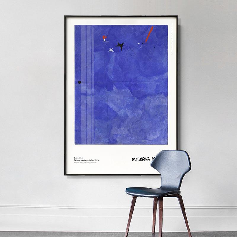 胡安米罗大师抽象艺术装饰画小众客厅卧室时尚大气蓝色过道挂壁画
