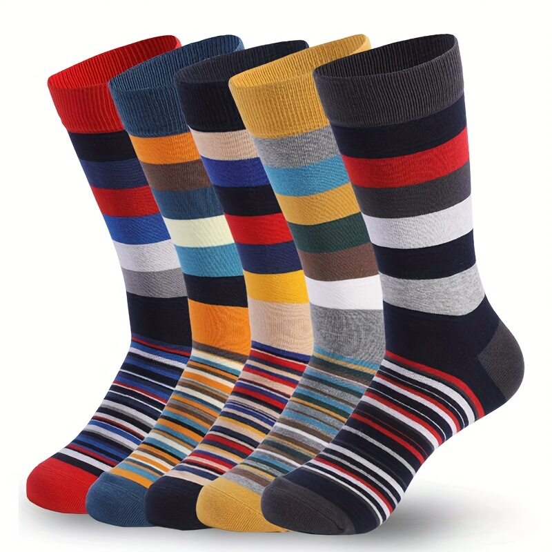 外贸跨境款 Men's Socks Hosiery 中筒袜男女通用舒适条纹组合款
