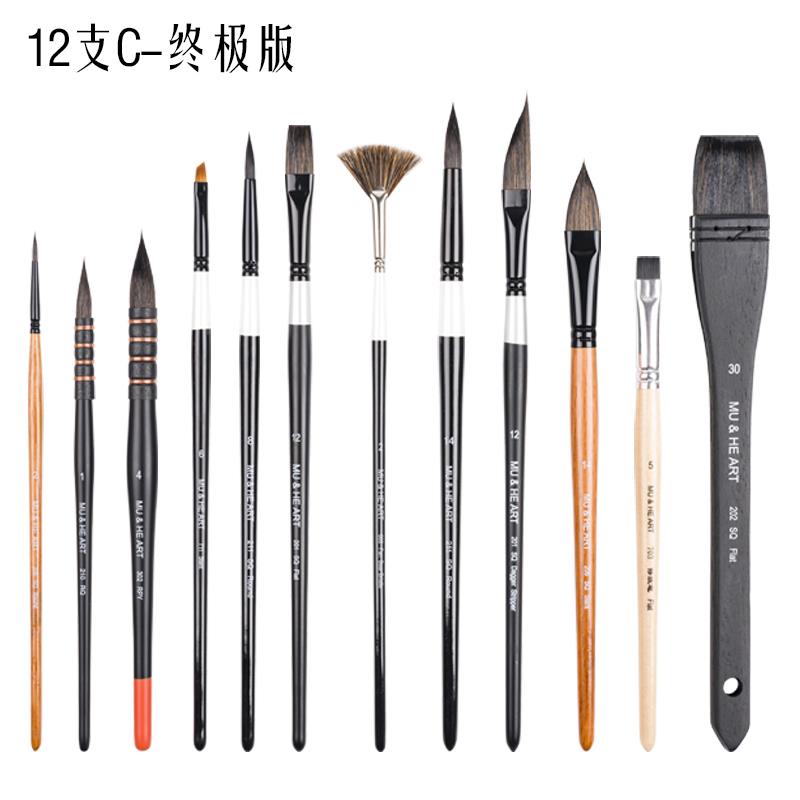 专业水彩画笔勾线平头笔圆头刷扇形笔胖子拖把刷风景画笔套装福袋