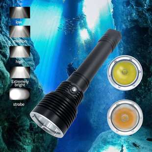 赶海装备夜潜新款P70白光潜水手电筒黄光26650供电潜水灯电筒XHP7