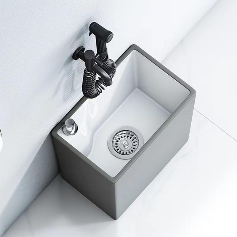 小戸型长方形拖把家用阳台陶瓷灰色拖布墩布池落地式拖把盆卫生间