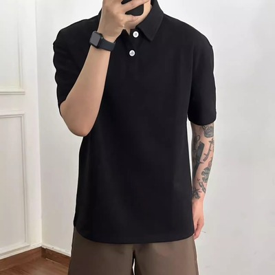 夏季新款纯色翻领polo衫男女简约基础百搭基础薄款透气短袖polo衫