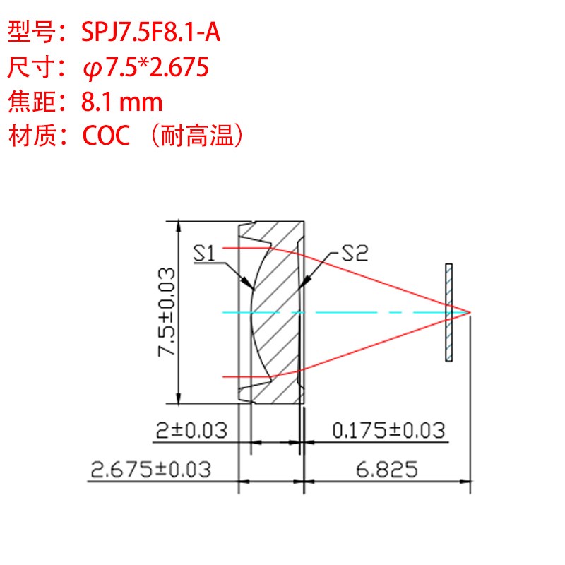 7mm耐高温激光聚焦透镜 塑胶光学准直镜头 焦距12Q.5mm COC材质