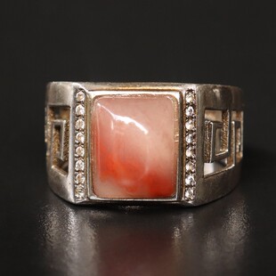 戒指精雕18内径12*10*7mm6g仿古扳指桂林鸡血玉石贵妃料白底红