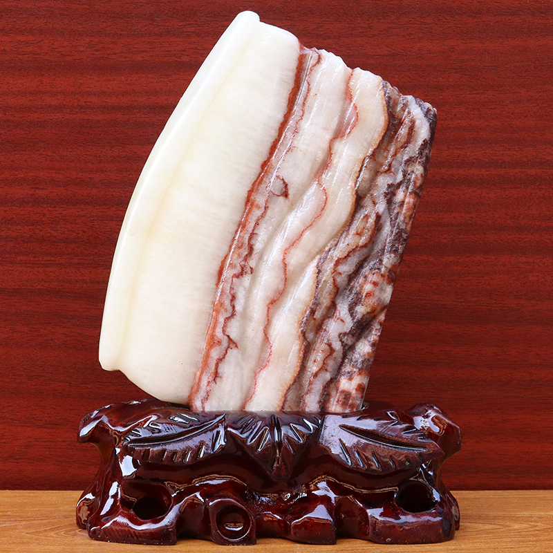 天然石材奇石摆件猪肉石五花肉桌面装饰14*20*2cm1215g雕刻石摆件