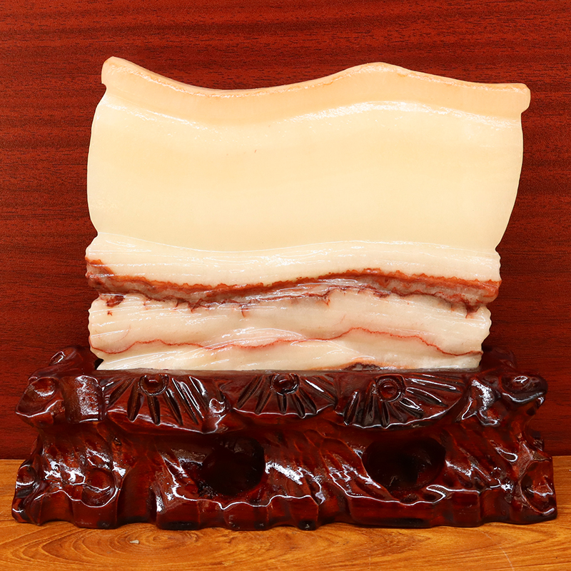 天然猪肉石五花肉奇石摆件石材桌面装饰雕刻石摆件18*16*2cm1377g