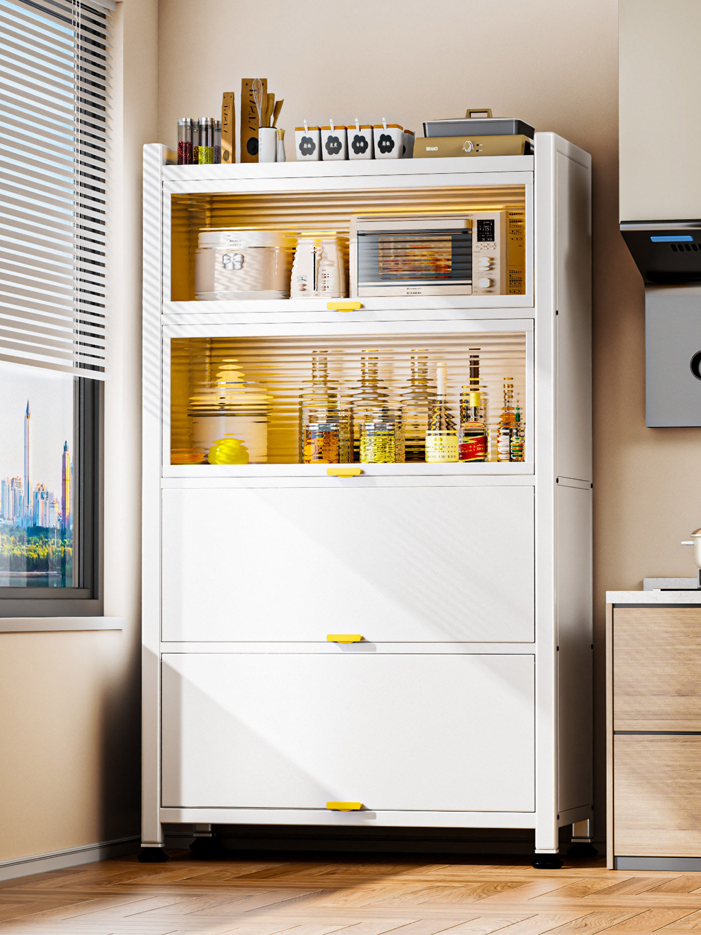 厨房收纳柜落地多层置物架家用钢制带门柜子微波炉橱柜铁艺储物柜,厨房/烹饪用具,微波炉置物架,淘宝优惠券,粉丝福利购,淘宝优惠卷