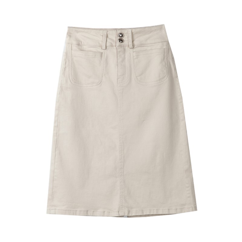 半裙高腰a字裙子米白色牛仔半身裙女2024新款秋季女士包臀一步裙