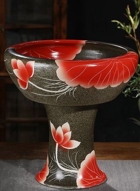 景德镇陶瓷落地立柱式鱼缸特大号金鱼缸睡莲碗莲荷花盆锦鲤缸室外