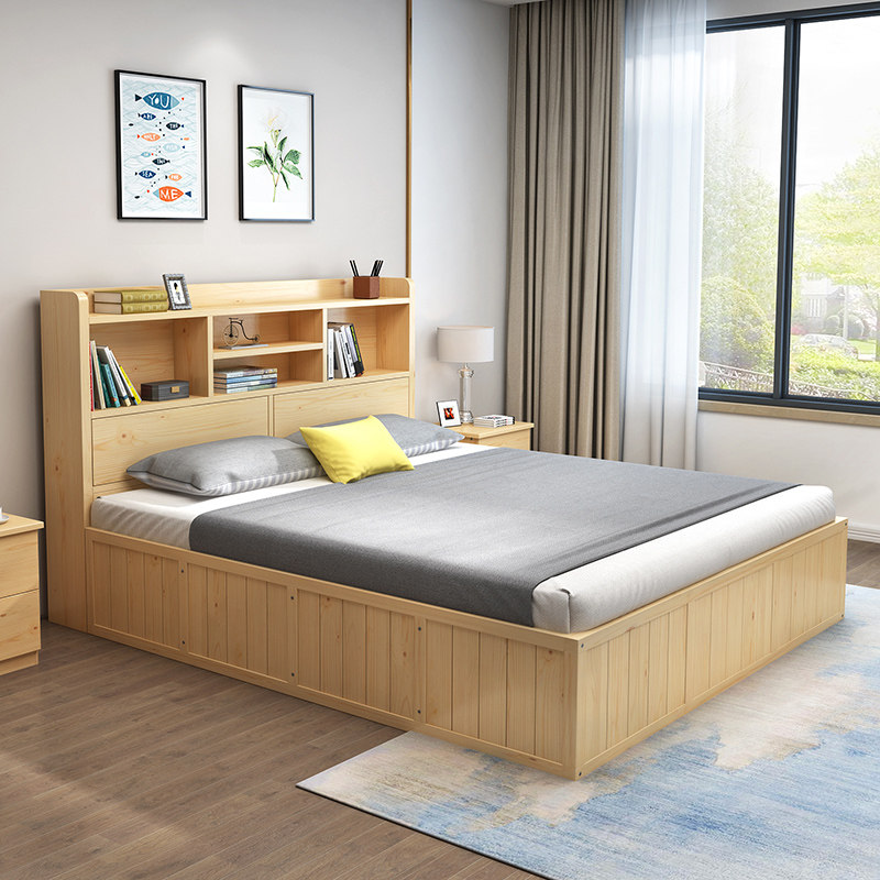 实木床高箱气杆床单人床1.5双人床1.8儿童带柜子床头收纳榻榻米床