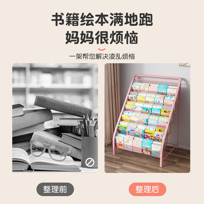 儿童书架落地家用绘本架阅读收纳架简易宝宝书柜置物报刊架免安装图片