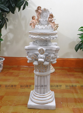 欧式家居装饰品小天使五彩流水喷泉工艺树指摆件加湿增氧器白色款