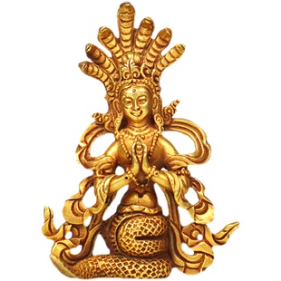 尼泊尔手工纯铜龙树菩萨佛像摆件密宗藏传龙女菩萨五蛇女供奉神像