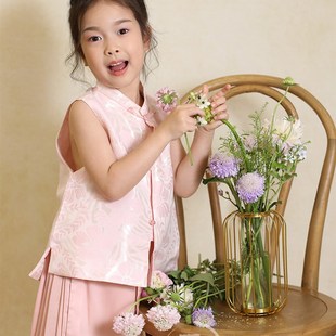 新款亲子薄款女童改良中国风春夏季新中式马面裙汉服对襟马甲套装