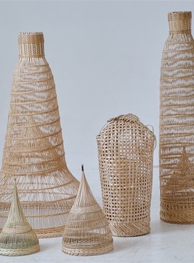 竹编吊灯竹艺禅意茶室中式竹灯餐厅民宿藤编灯笼饭店复古编织灯罩