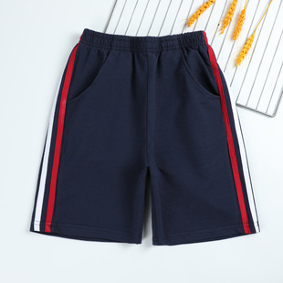 儿童校服裤子男童短裤夏季女红白条校裤两条杠薄纯棉中小学生短裙