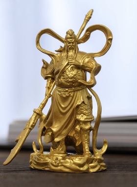 金色武财神关公摆件关二爷伽蓝菩萨关羽铜像神像公司家居装饰礼品