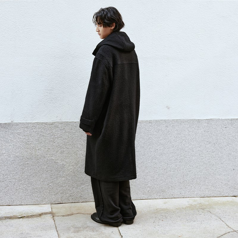 PHVK牛角扣毛呢大衣男2024冬季新款加厚中长款高级感宽松风衣外套