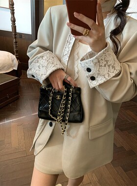 NAZ那子大码春季新款浪漫感蕾丝拼接西装外套胖mm显瘦女半裙套装