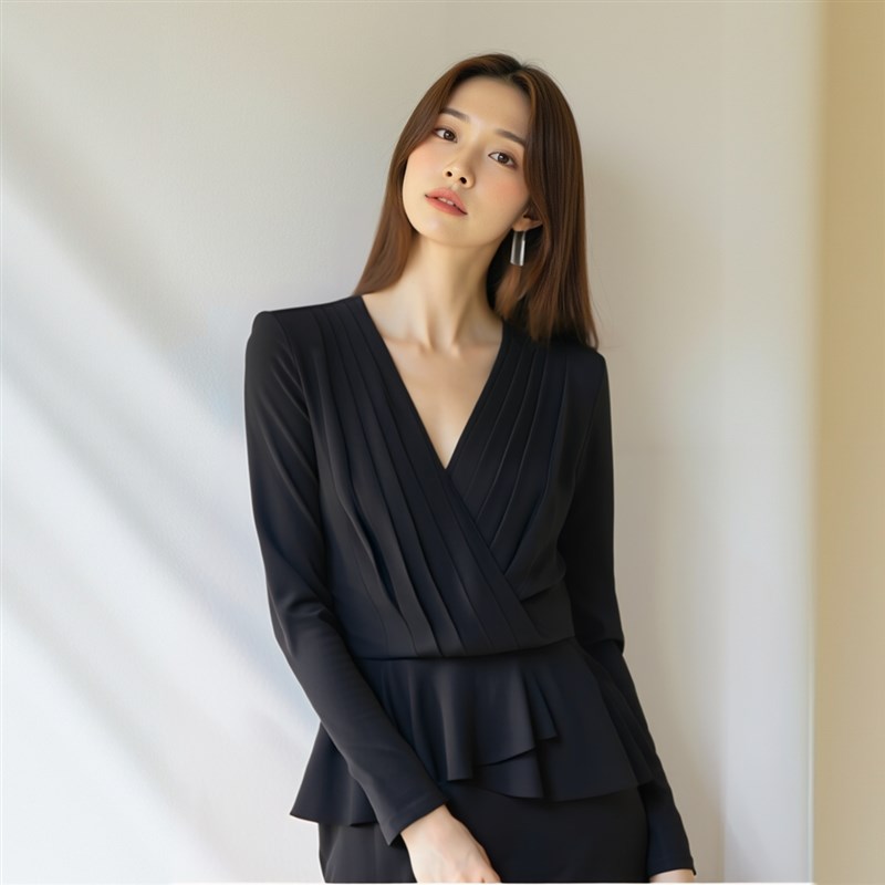 RL蜜香豆春季新款气质百搭衬衫褶皱打底大码修身显瘦荷叶边内搭女