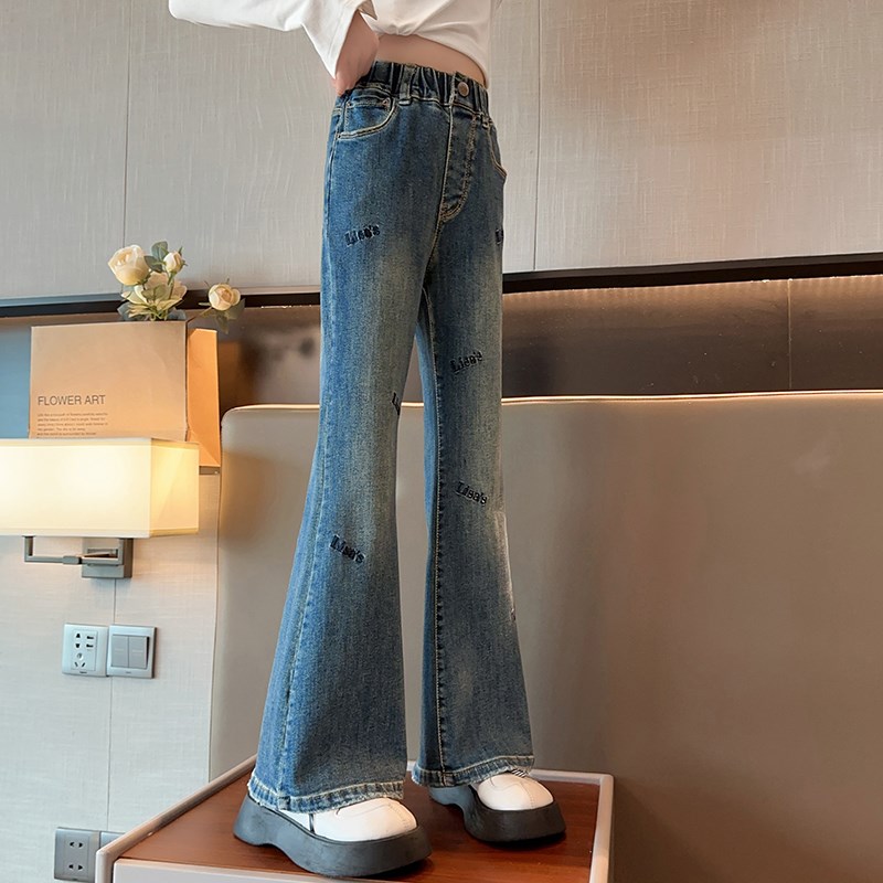 女童微喇叭裤春秋款儿童2024春季新款洋气长裤子女大童春款牛仔裤