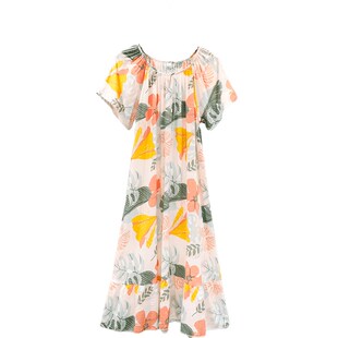 短袖 睡衣大码 纯棉绵绸薄款 春夏中长款 连衣裙 2021年新款 睡裙女夏季