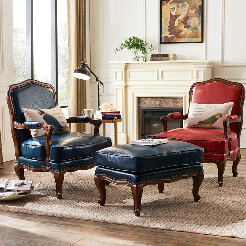 老虎椅美式单人沙发椅单人椅卧室客厅阳台布艺实木复古休闲椅子