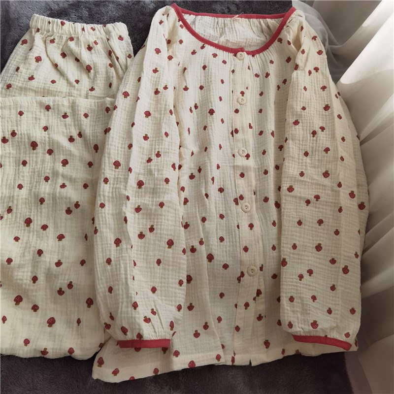 甜美新款女纯棉绉布睡衣家居服套装长袖长裤套头公主猫闺蜜春夏秋