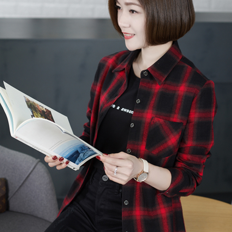 百搭休闲全棉黑白格子衬衫女2021新款大码宽松纯棉外穿上衣衬衣