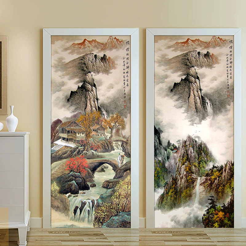 风景门贴画整张自粘装饰卧室木门全包衣柜厕所玻璃移门防水贴纸