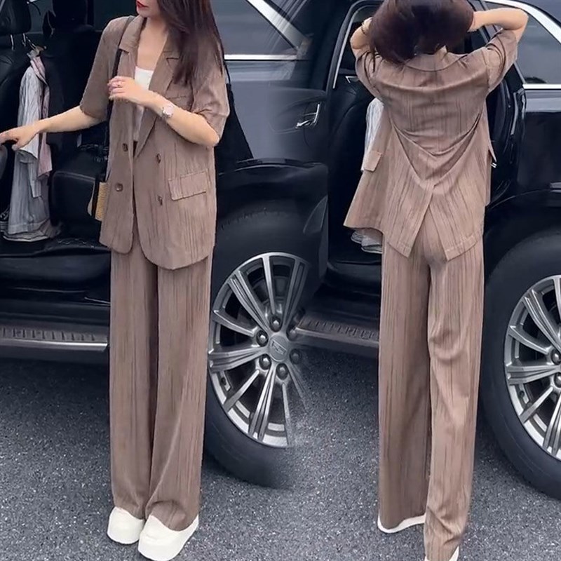 2024夏季新款小个子气质套装女宽松显瘦薄款西装阔腿裤子两件套潮