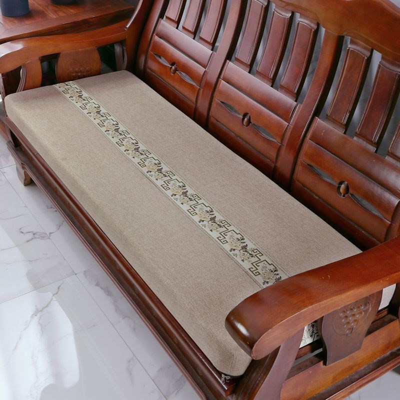 红实木沙发坐垫加厚高密度海绵垫子三连座防滑可拆洗连体长条椅垫