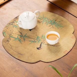 禅意茶盘垫桌布泡茶垫 香云纱茶席单层防水桌旗干泡隔热垫圆形中式