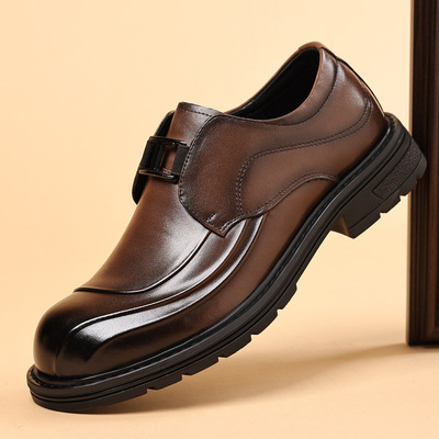 新款头层牛皮鞋通勤大头厚底男鞋