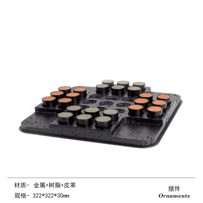 象棋装饰桌面摆件皮革收纳盘方形棋盘摆件售楼处样板间书房摆设