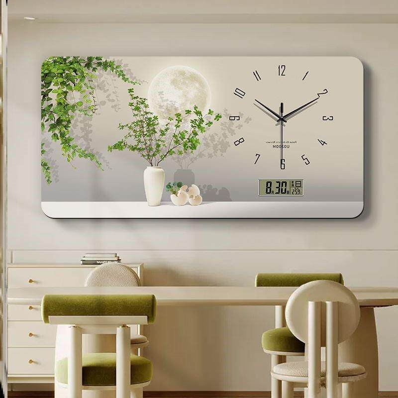 奶油风绿植大尺寸电表箱装饰画带钟表万年历遮挡配电箱电闸盒挂画