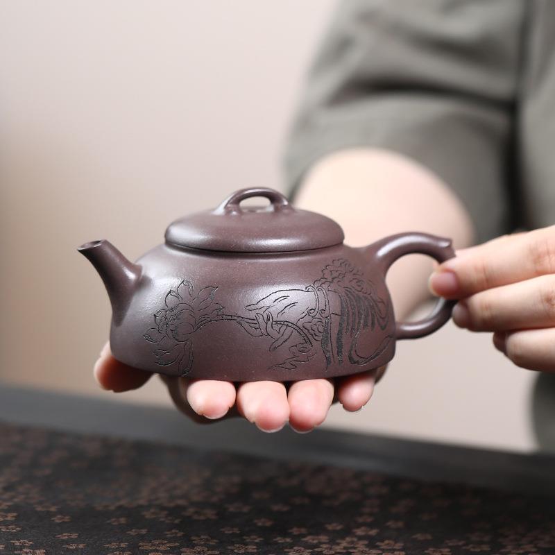 宜兴紫砂壶手工茶壶中式国风名家纯手工刻绘佛手慰风壶茶具