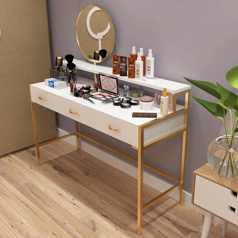 欧式闺房女生梳妆台家用铁艺化妆台带抽屉实用轻奢化妆桌可