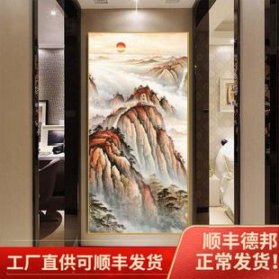 入户门正对墙挂画玄关装饰画泰山日出图有山无水过道走廊竖版壁画