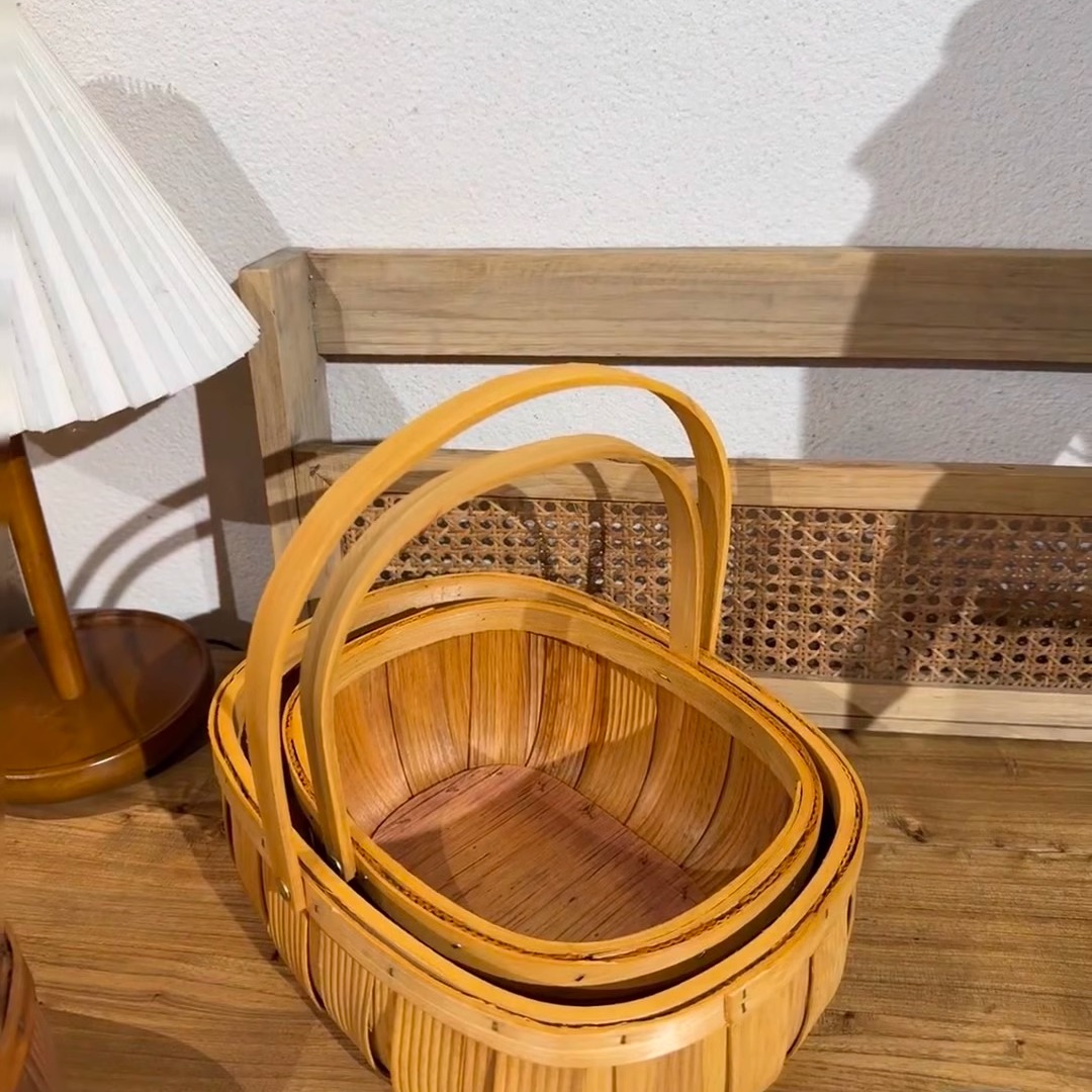 日式编织木片筐藤编竹编面包水果野餐鸡蛋篮子花篮礼盒手提收纳篮