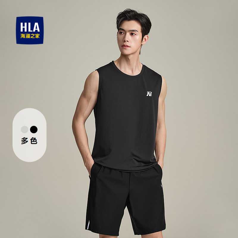 HLA/海澜之家时尚休闲背心春夏圆领撞色字母透气运动无袖上衣男