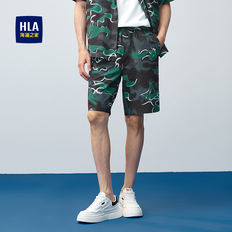 HLA/海澜之家松紧腰休闲中裤2025春夏新款抽绳系带五分短裤子男,男装,短裤,淘宝优惠券,粉丝福利购,淘宝优惠卷