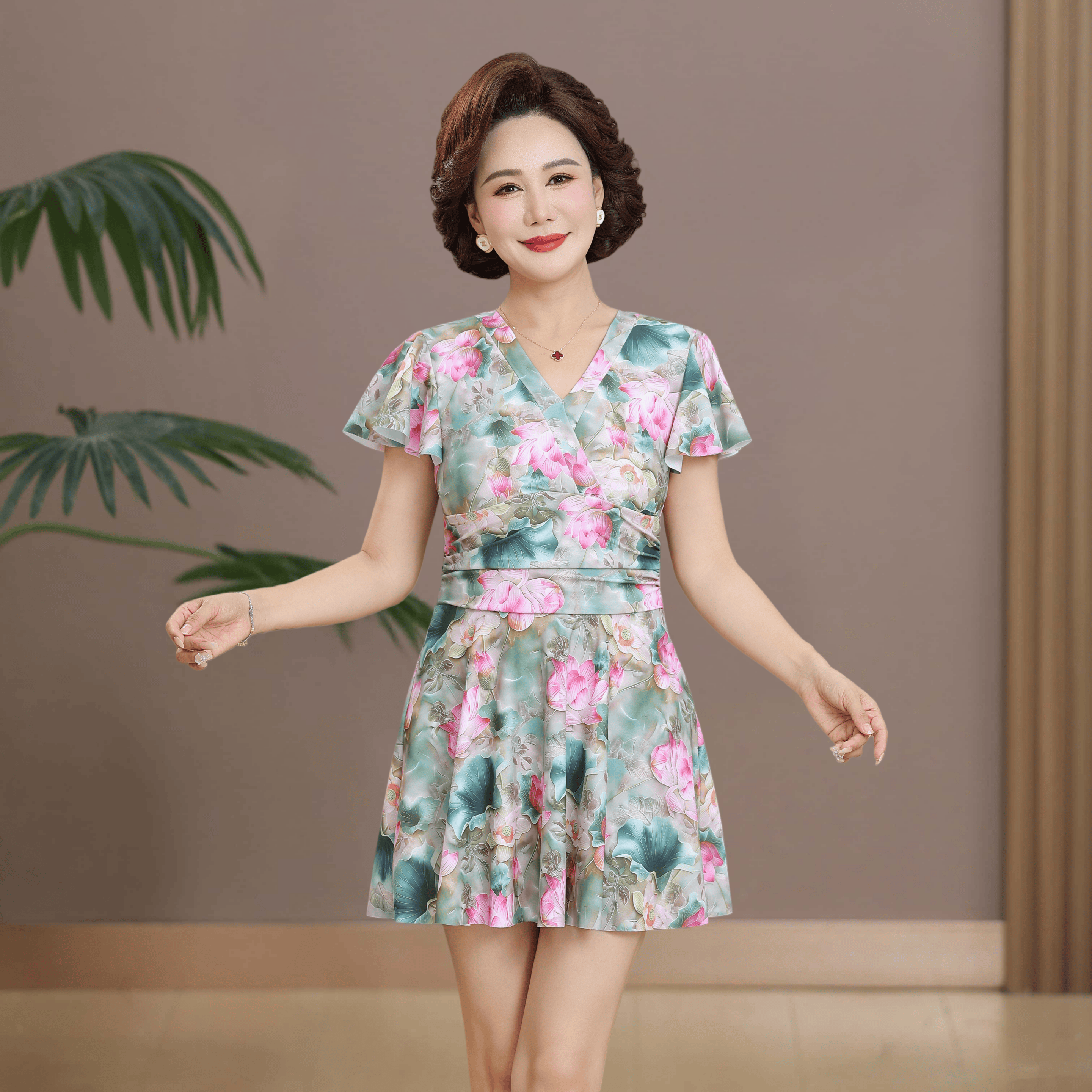 妈妈泳衣女泡温泉保守中长款分体如厕款中老年大码遮肚显瘦游泳装