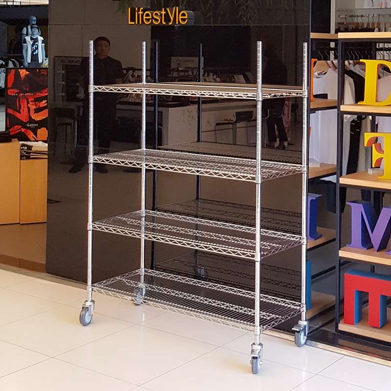 深圳镀铬层架仓储库房货架办公家用置物架带轮子防静电手推车4层