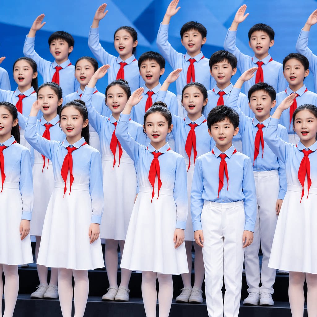 儿童合唱服中国风演出服中小学生蓝色诗歌朗诵运动会比赛表演服装