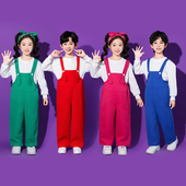 小学生大合唱服装 元 旦幼儿园表演服背带裤 团体舞儿童啦啦队演出服